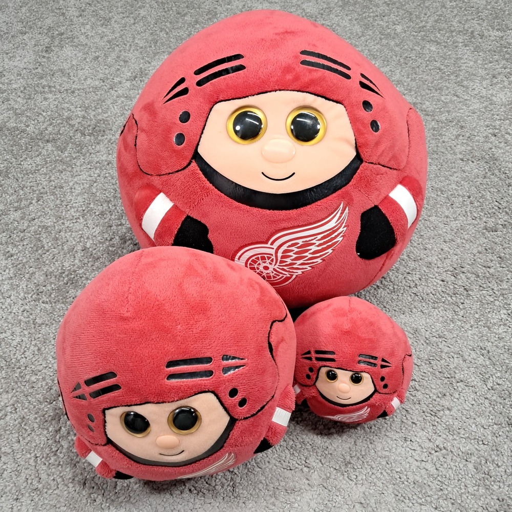 Ty Detroit Red Wings NHL Hockey Plush Set 3 Sizes Red White Black Logo NHL Wings